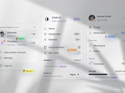 Chalk UI - Menu Components aesthetics art direction creative direction design design system graphic design illustration inspiration layout menu navigation product design shadow ui ui design uiux user interface ux visual design white