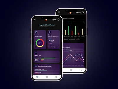 Swimming pool Heat pump mobile app design app design dark theme design dark theme mobile app ui mobile app design mobile screen latest mobile ui ui uiux mobile