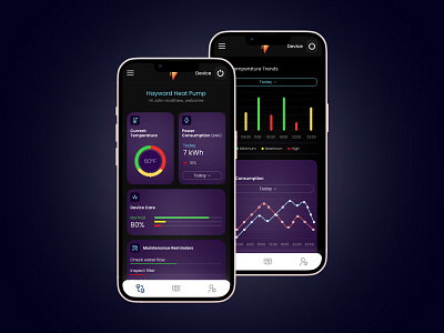 Swimming pool Heat pump mobile app design app design dark theme design dark theme mobile app ui mobile app design mobile screen latest mobile ui ui uiux mobile