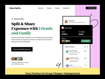 Expense Sharing App Landing Page | Gen Z albert budget manager budgeting everydollar expense manager genz hero manage money manage your money nerdwallet organize finances pay plan finances send money splitwise track budget track expenses ui ux web design