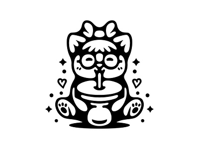 Cat Cute Drink Logo mascot