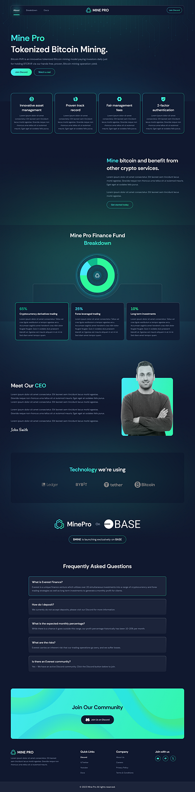 MinePro Finance Token Website branding design development figma finance landing page minepro reactjs token uiux website