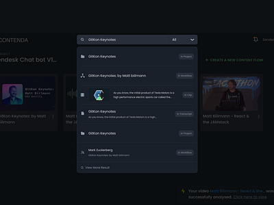 Global Search UI dark theme data filters global search project saas search search bar search result search ui searching ui ui component ux