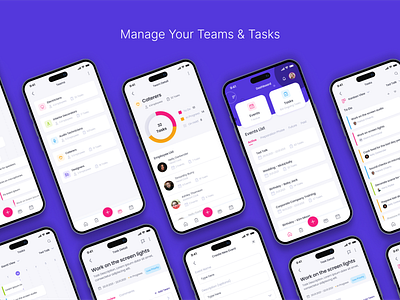 Task Management App Design donut chart ios list view mobile mobile design purple task task management team ui ui design ux design