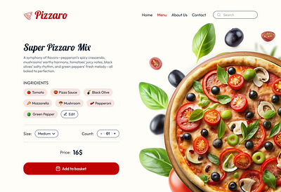 Pizza product page design figma menu pizza pizza website product page restaurant ui ux uxui web design
