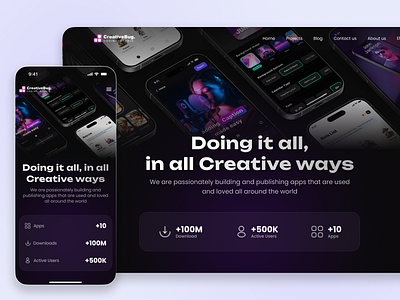 Full Responsive Home Page dark design desktop hero home landing landing page mobile purple responsive theme ui ux web website