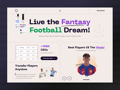 Fantasy Football Website UI Design animation branding fantasy fantasyfootball hero landing minimal minimal design mojavad product design qgency soccer sport sportweb ui ui design ux web webdesign website