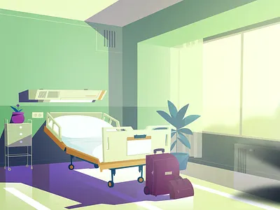 Hospital interiors 2d 2d animation animation corridor environment environment art health healthcare hospital hospital room illustration illustrator infirmary insurance landscape scene scenery sek sekond styleframe