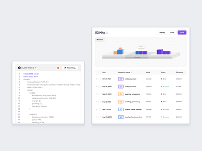 Status reporting dashboard chart clean ui cloud coding component cube dashboard data processing developer tool error integration progress release manager reporting saas table ui ux voit web