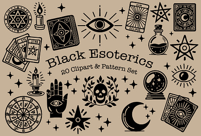 Black Esoteric Clipart Set digital art esoteric graphic design illustration logo procreate