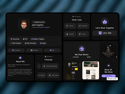 Dark Bento Portfolio bento figma framer grid landing page portfolio web design webflow website