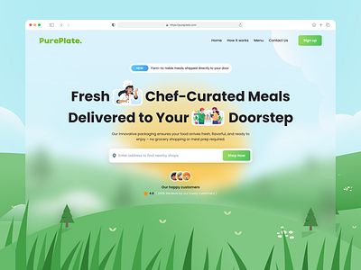 PurePlate - Fresh Food Delivery Landing Page cuisine design food food delivery glassmorphism illustration ui ui design