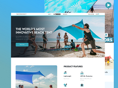 Neso Landing Page beach accessories beach canopies beach shade beach sunshades beach umbrella ecommerce website design lightweight beach tent outdoor product website ux product landing page sleek webdesign user centered design