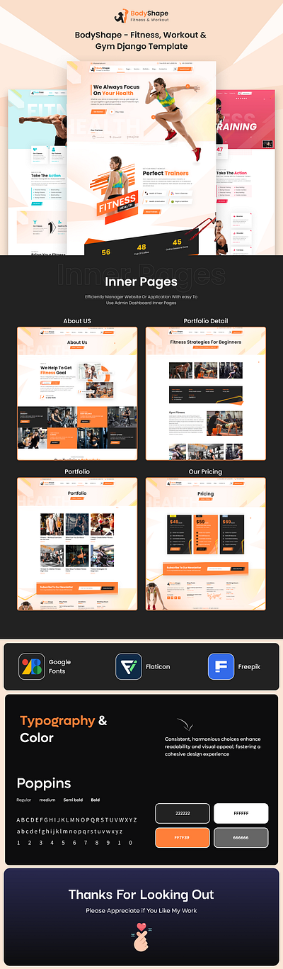 BodyShape - Fitness, Workout & Gym Django Template animation branding creative design ecommerce graphic design illustration landing page logo motion graphics product design template ui uiux user experience user interface web design web development website