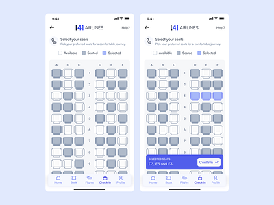 Seat Selection UI Design for L41 Airlines - Flight Booking booking figma flight mobile mobile app mobile ui seat seat selection ui