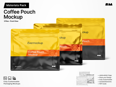 Coffee Pouch Mockup 3d bag branding capsules coffee pouch download evermockup glossy graphic design matte metallic mockup packaging pouch template
