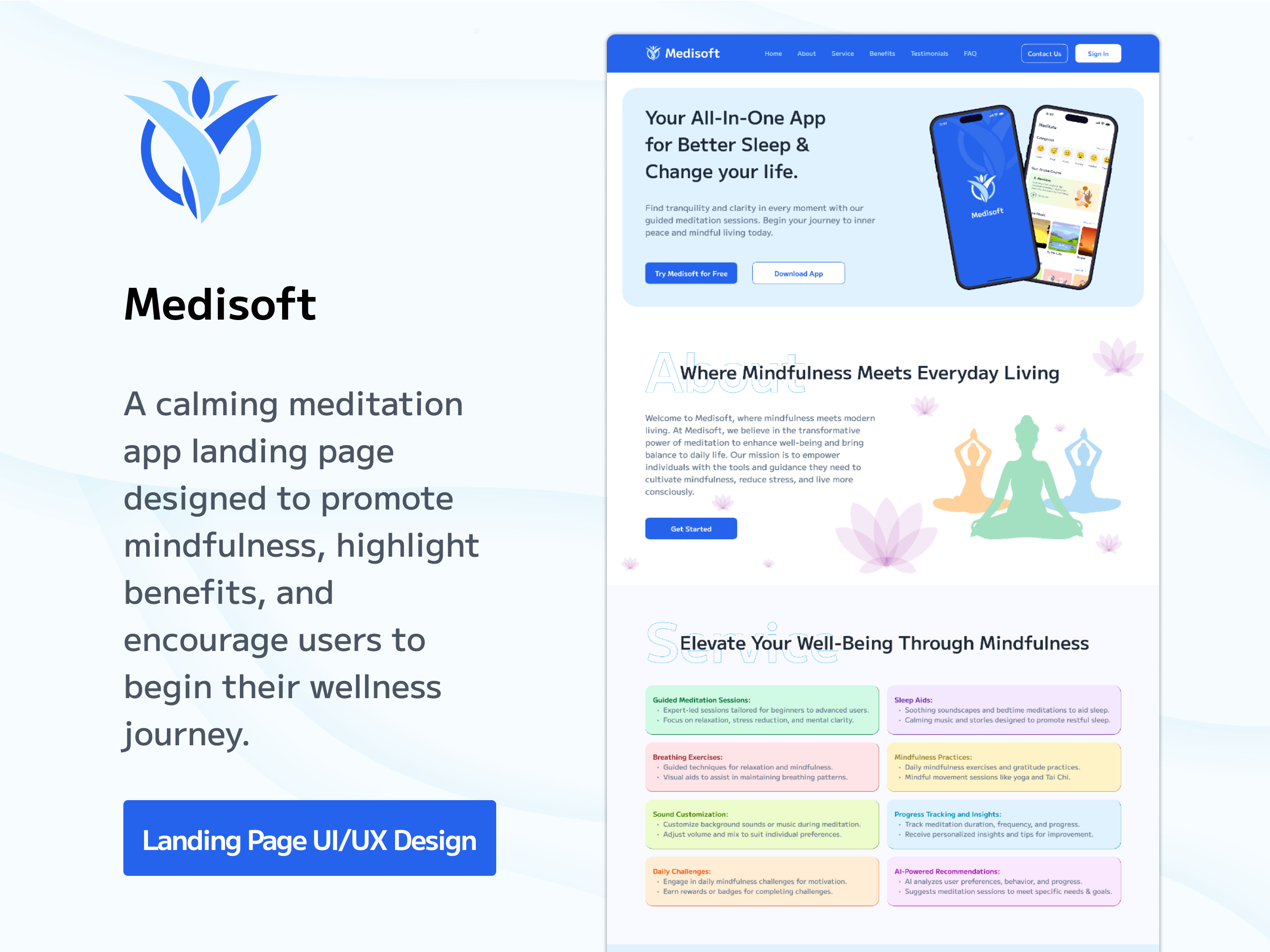 Meditation Website Design: Crafting a Seamless User Experience bestlanding landingpagedesign landingpageui meditation meditationlandingpage meditationwebsite meditationwebsitedesign mindfulness modernlandingpage pagedesign travelagency travelagencywebsite uidesign uiux uiuxdesign webdesign website websitedesign wellness yoga