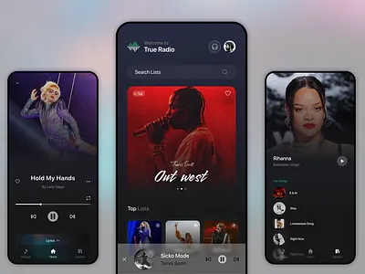 True Radio - Music App Interface animation app store application branding cover page graphic design mobile app mobile design music music app music app design music cover play store radio ui