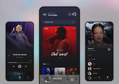 True Radio - Music App Interface animation app store application branding cover page graphic design mobile app mobile design music music app music app design music cover play store radio ui