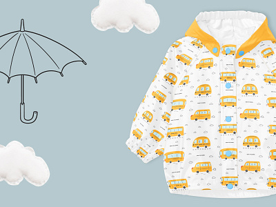 Childish pattern with hand drawn yellow school busses for print cloth