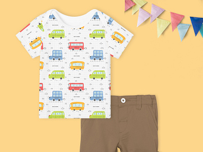 Cute childish pattern with funny school busses for print seamless pattern