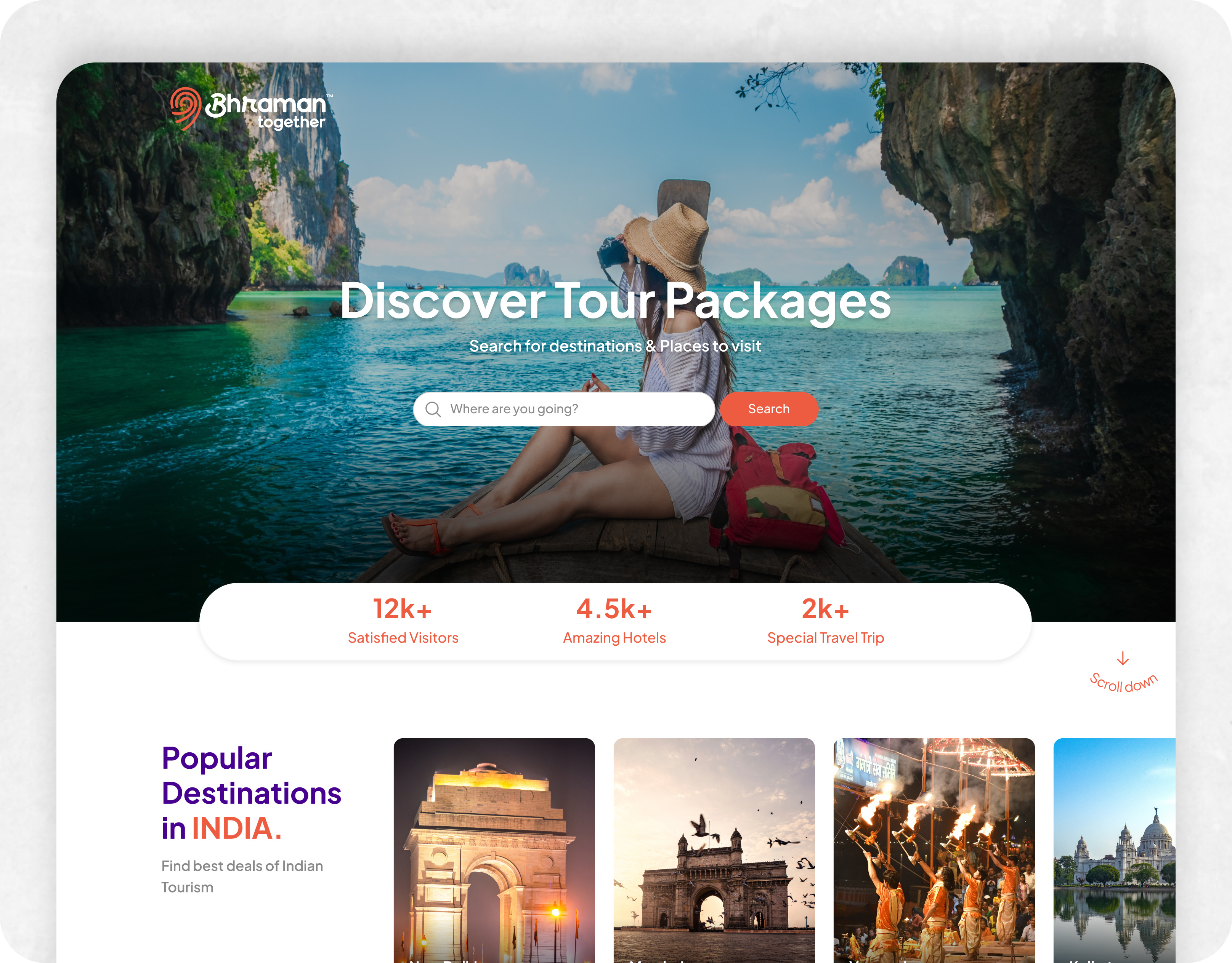 Bhraman Together: Seamless Travel & Tour Booking Experience curated tours e commerce modern web design online booking responsive design tour booking travel itinerary travel planning travel startup travel tech travel website uiux design user experience user friendly interface web design