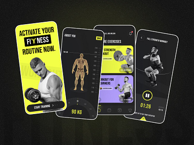 Fitness App Design 💪🏼 animation landing page design logo mobile app design uiux website wordpress theme integration