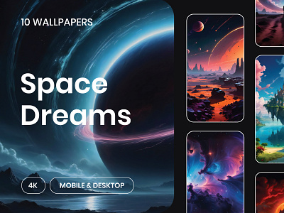Space Dreams - Wallpaper Pack (Android/iOS/Desktop) ai ai generation ai wallpaper android android wallpaper black wallpaper desktop desktop wallpaper graphic design gumroad ios ios wallpaper space space dreams wallpaper