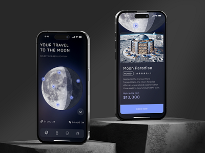 Travel to the Moon app astro astronaut dark ui mobile mobile app moon travel ui