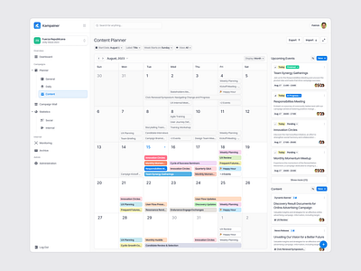 Content Planner- Kampainer calendar cards content planner dashboard events monthly calendar planner saas ui