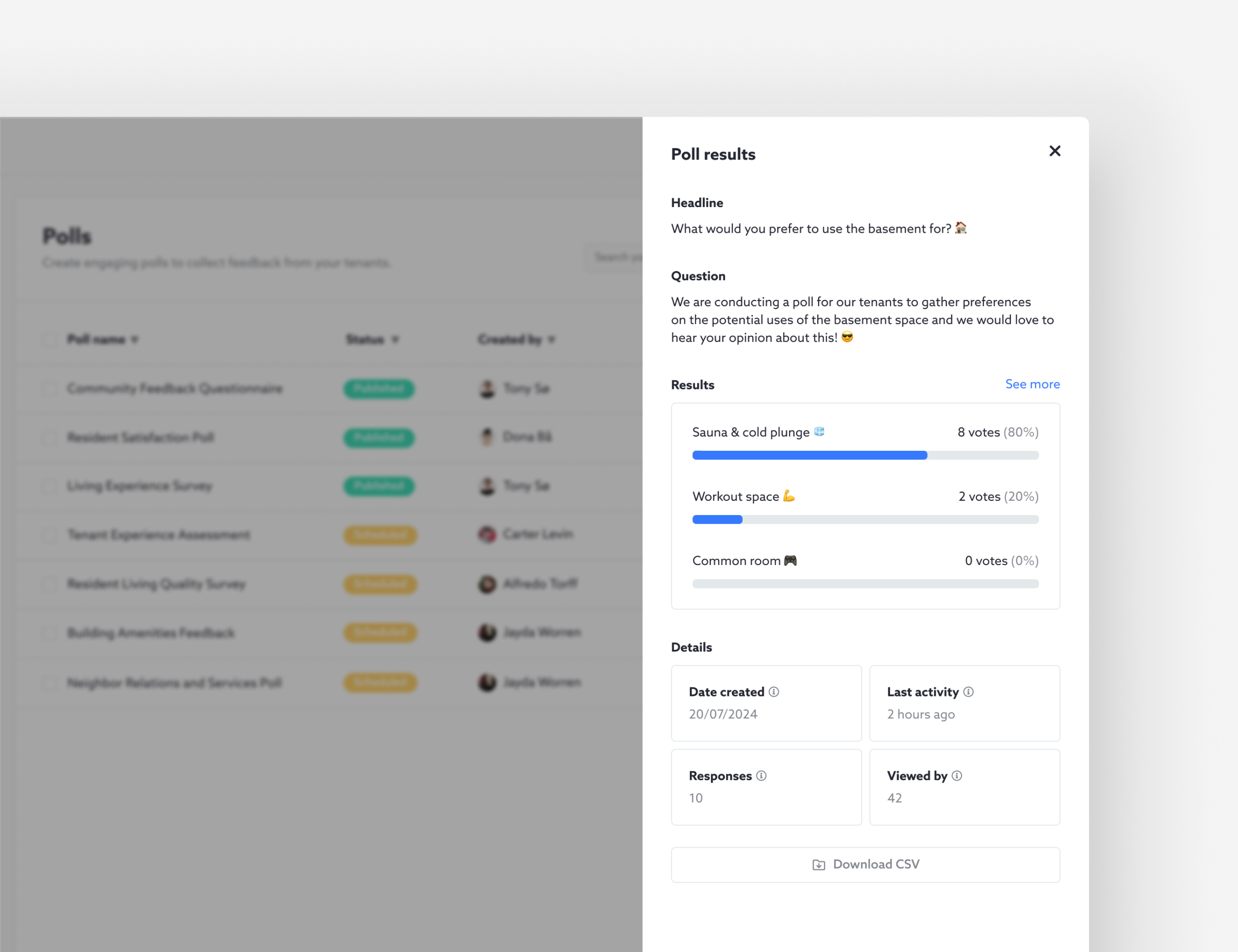 #021 flyout modal poll poll results product product design results survey ui user interface white
