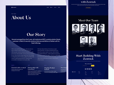 About Us page for Zenrock blue branding clean crypto design framer framer site landing landing page modern new product design ui ux web app web design web3 website website design zenrock