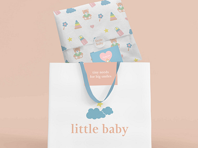 Branding and Packaging for "Little Baby" Toddlers Shop artwork box artwork ecommerce graphic design illustration kids packaging packaging design pastel pattern design shopping bag store surface design thank you card tissue paper toddlers