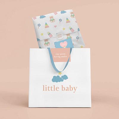 Branding and Packaging for "Little Baby" Toddlers Shop branding branding kit ecommerce graphic design kids logo packaging packaging design pastel pattern design shopping bag store thank you card tissue paper toddlers