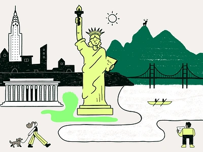 Monuments archtecture cartoon character city cityscape design doodle flat green illustration liberty minimal monuments simple texture ui vector