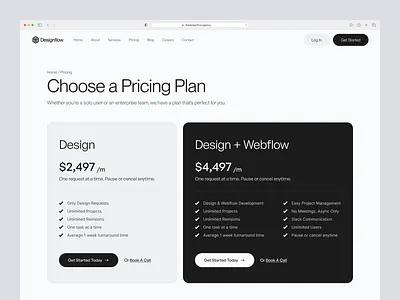 Subscription Pricing page — Designflow b2b dashboard design landing page plans pricing pricing card pricing cards pricing page pricing plan saas table tabs ui ui design user interface ux design web web design website