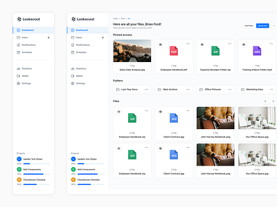 Files & Storage - Lookscout Design System clean dashboard design design system layout lookscout saas ui user interface ux web application webapp