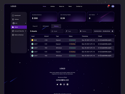 Cryptocurrency UI dashboard crypto cryptocurrency darkmode dashboard design figma landing page nft ui ui design uiux ux wallet web website