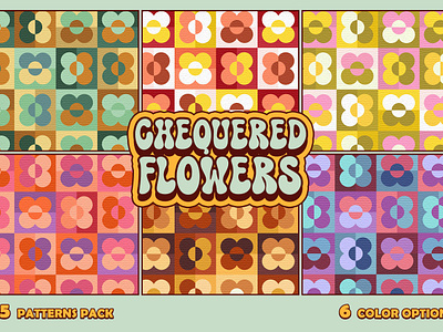 05 Chequered Flowers Seamless Patterns pack 1970 70s flat floral flowers groovy grove pattern patterns retro seamless simple textile texture tile vectore vintage warm