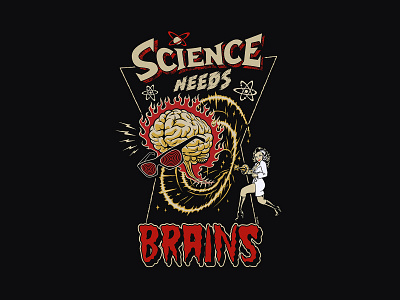 Science Needs Brains! brains logo retro rockabilly science tshirt