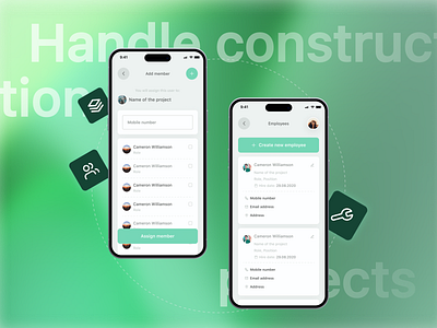 Constructify. Staff Management App appdesign appui appux construction material constructionapp employeemanagement ideation less paperwork mobileapp order tracking performance tracking productivity requesting goods role matrix safetycompliance startup ux research warehouse inventory tracking workflow optimization workforcemanagement