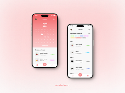 Calendar app (2023) calendar calendar screen design figma gradient graphic design home screen ios app list mobile app notifications pink design schedule schedule screen ui uiux ux