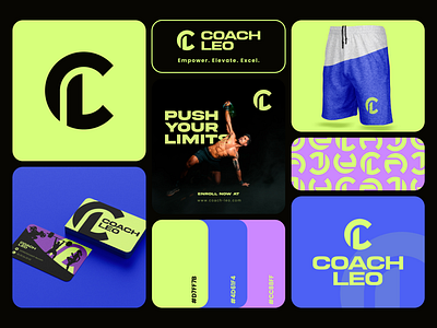 Coach Leo branding coaching logo social media post sport visit cards