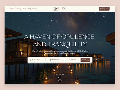 Ritzio landing page booking calm clean elegant holiday hospitality hotel hotel booking hotel website landing page luxury luxury hotel reservation resort room travel travelling vacation web design website