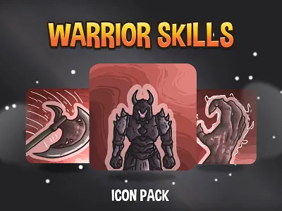 Warrior Skills Vector Icon Pack 2d art asset assets fantasy game game assets gamedev icon icone icons illustration indie indie game mmorpg rpg skill skills ui warrior