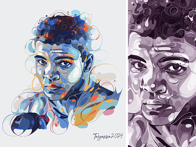 Muhammad Ali artstyle athlete boxing colorful design graphic design illustration portrait portrait illustration unique vector vectorart
