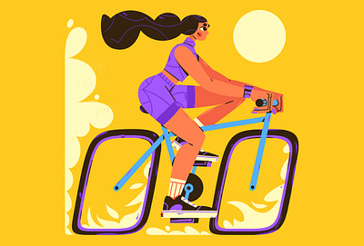 Saturday Cycling 2d ad art banner bicycle bike cartoon character cycle cycling design editorial funny girl illustration