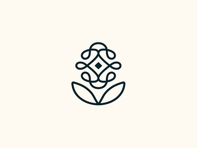 Minimal Flower Symbol abstract brand identity branding dark green flower green identity leaf logo logo design logomark mark plant rounded symbol visual identity