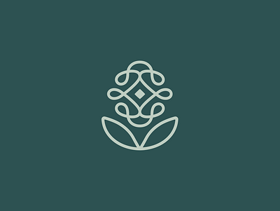 Simple Flower Logo on Dark Green brand brand identity branding flower flower design flower illustraton flower logo flower symbol leaf leaf design leaf logo leaf symbol leaves logo design plant design simple simple logo simple symbol visual identity