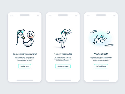 Even more birds in empty states app art direction character crab design dolphin empty state error screen illustration illustration kit ocean onboarding product sea seagull seal ui
